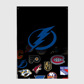 Постер с принтом NHL Tampa Bay Lightning (Z) в Тюмени, 100% бумага
 | бумага, плотность 150 мг. Матовая, но за счет высокого коэффициента гладкости имеет небольшой блеск и дает на свету блики, но в отличии от глянцевой бумаги не покрыта лаком | anaheim ducks | arizona coyotes | boston bruins | buffalo sabres | canadiens de montreal | carolina hurricanes | chicago blackhawks | colorado | hockey | nhl | tampa bay lightning | нхл | паттерн | спорт | хоккей