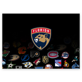 Поздравительная открытка с принтом NHL Florida Panthers (Z) в Тюмени, 100% бумага | плотность бумаги 280 г/м2, матовая, на обратной стороне линовка и место для марки
 | anaheim ducks | arizona coyotes | boston bruins | buffalo sabres | calgary flames | canadiens de montreal | chicago blackhawks | colorado | florida panthers | hockey | nhl | нхл | паттерн | спорт | хоккей