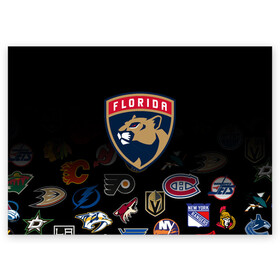 Поздравительная открытка с принтом NHL Florida Panthers (Z) в Тюмени, 100% бумага | плотность бумаги 280 г/м2, матовая, на обратной стороне линовка и место для марки
 | Тематика изображения на принте: anaheim ducks | arizona coyotes | boston bruins | buffalo sabres | calgary flames | canadiens de montreal | chicago blackhawks | colorado | florida panthers | hockey | nhl | нхл | паттерн | спорт | хоккей