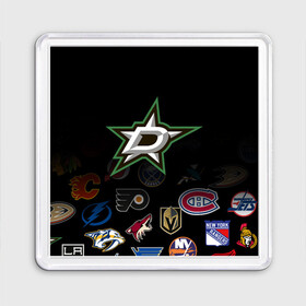 Магнит 55*55 с принтом NHL Dallas Stars (Z) в Тюмени, Пластик | Размер: 65*65 мм; Размер печати: 55*55 мм | anaheim ducks | arizona coyotes | boston bruins | buffalo sabres | calgary flames | carolina hurricanes | chicago blackhawks | colorado | dallas stars | hockey | nhl | нхл | паттерн | спорт | хоккей