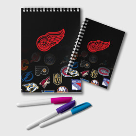 Блокнот с принтом NHL Detroit Red Wings (Z) в Тюмени, 100% бумага | 48 листов, плотность листов — 60 г/м2, плотность картонной обложки — 250 г/м2. Листы скреплены удобной пружинной спиралью. Цвет линий — светло-серый
 | Тематика изображения на принте: anaheim ducks | arizona coyotes | boston bruins | buffalo sabres | calgary flames | canadiens de montreal | carolina hurricanes | colorado | detroit red wings | hockey | nhl | нхл | паттерн | спорт | хоккей