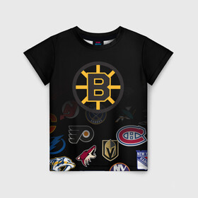 Детская футболка 3D с принтом NHL Boston Bruins (Z) в Тюмени, 100% гипоаллергенный полиэфир | прямой крой, круглый вырез горловины, длина до линии бедер, чуть спущенное плечо, ткань немного тянется | anaheim ducks | arizona coyotes | boston bruins | buffalo sabres | calgary flames | canadiens de montreal | carolina hurricanes | chicago blackhawks | colorado | hockey | nhl | нхл | паттерн | спорт | хоккей