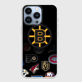 Чехол для iPhone 13 Pro с принтом NHL Boston Bruins (Z) в Тюмени,  |  | Тематика изображения на принте: anaheim ducks | arizona coyotes | boston bruins | buffalo sabres | calgary flames | canadiens de montreal | carolina hurricanes | chicago blackhawks | colorado | hockey | nhl | нхл | паттерн | спорт | хоккей