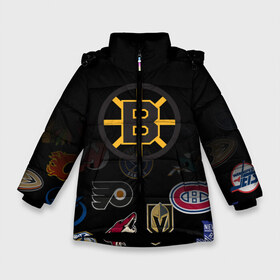 Зимняя куртка для девочек 3D с принтом NHL Boston Bruins (Z) в Тюмени, ткань верха — 100% полиэстер; подклад — 100% полиэстер, утеплитель — 100% полиэстер. | длина ниже бедра, удлиненная спинка, воротник стойка и отстегивающийся капюшон. Есть боковые карманы с листочкой на кнопках, утяжки по низу изделия и внутренний карман на молнии. 

Предусмотрены светоотражающий принт на спинке, радужный светоотражающий элемент на пуллере молнии и на резинке для утяжки. | anaheim ducks | arizona coyotes | boston bruins | buffalo sabres | calgary flames | canadiens de montreal | carolina hurricanes | chicago blackhawks | colorado | hockey | nhl | нхл | паттерн | спорт | хоккей