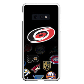 Чехол для Samsung S10E с принтом NHL Carolina Hurricanes (Z) в Тюмени, Силикон | Область печати: задняя сторона чехла, без боковых панелей | anaheim ducks | arizona coyotes | boston bruins | buffalo sabres | calgary flames | canadiens de montreal | carolina hurricanes | chicago blackhawks | colorado | hockey | nhl | нхл | паттерн | спорт | хоккей