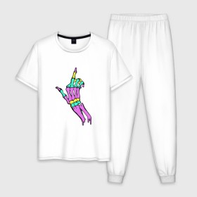 Мужская пижама хлопок с принтом Костяной фак в Тюмени, 100% хлопок | брюки и футболка прямого кроя, без карманов, на брюках мягкая резинка на поясе и по низу штанин
 | жест | кости | радуга | скелет | цветной | череп