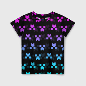 Детская футболка 3D с принтом MINECRAFT CREEPER NEON в Тюмени, 100% гипоаллергенный полиэфир | прямой крой, круглый вырез горловины, длина до линии бедер, чуть спущенное плечо, ткань немного тянется | block | creeper | cube | minecraft | neon | pixel | блок | геометрия | крафт | крипер | кубики | майнкрафт | неон | пиксели