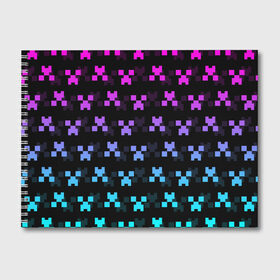 Альбом для рисования с принтом MINECRAFT CREEPER NEON в Тюмени, 100% бумага
 | матовая бумага, плотность 200 мг. | block | creeper | cube | minecraft | neon | pixel | блок | геометрия | крафт | крипер | кубики | майнкрафт | неон | пиксели