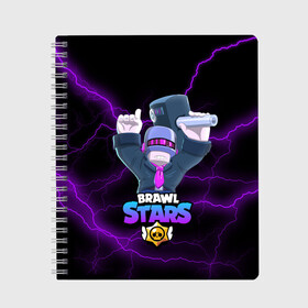 Тетрадь с принтом BRAWL STARS DJ FRANK в Тюмени, 100% бумага | 48 листов, плотность листов — 60 г/м2, плотность картонной обложки — 250 г/м2. Листы скреплены сбоку удобной пружинной спиралью. Уголки страниц и обложки скругленные. Цвет линий — светло-серый
 | Тематика изображения на принте: 8 bit | 8 бит | bibi | brawl | brawl stars | crow | leon | spike | sprout | stars | бравл | бравл старс | браво старс | игра | компьютерная | кров | леон | онлайн | старс