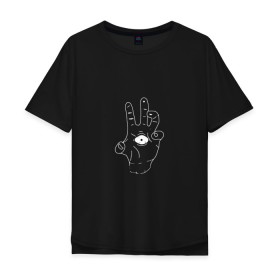 Мужская футболка хлопок Oversize с принтом Sighted hand в Тюмени, 100% хлопок | свободный крой, круглый ворот, “спинка” длиннее передней части | Тематика изображения на принте: глаз | зомби | монстр | рука | рука с глазом | страшный | чудовище