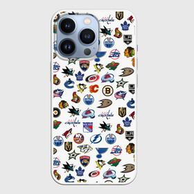 Чехол для iPhone 13 Pro с принтом NHL PATTERN | НХЛ (Z) в Тюмени,  |  | Тематика изображения на принте: anaheim ducks | arizona coyotes | boston bruins | buffalo sabres | calgary flames | canadiens de montreal | carolina hurricanes | chicago blackhawks | colorado | hockey | nhl | нхл | паттерн | спорт | хоккей