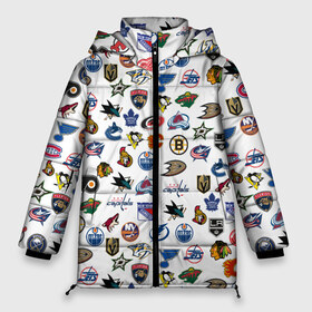 Женская зимняя куртка 3D с принтом NHL PATTERN (Z) в Тюмени, верх — 100% полиэстер; подкладка — 100% полиэстер; утеплитель — 100% полиэстер | длина ниже бедра, силуэт Оверсайз. Есть воротник-стойка, отстегивающийся капюшон и ветрозащитная планка. 

Боковые карманы с листочкой на кнопках и внутренний карман на молнии | anaheim ducks | arizona coyotes | boston bruins | buffalo sabres | calgary flames | canadiens de montreal | carolina hurricanes | chicago blackhawks | colorado | hockey | nhl | нхл | паттерн | спорт | хоккей