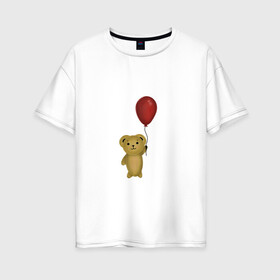 Женская футболка хлопок Oversize с принтом Винни Пух в Тюмени, 100% хлопок | свободный крой, круглый ворот, спущенный рукав, длина до линии бедер
 | воздушный | детские | животные | звери | игрушка | медведь | мультфильмы | шар
