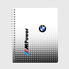 Тетрадь с принтом BMW в Тюмени, 100% бумага | 48 листов, плотность листов — 60 г/м2, плотность картонной обложки — 250 г/м2. Листы скреплены сбоку удобной пружинной спиралью. Уголки страниц и обложки скругленные. Цвет линий — светло-серый
 | Тематика изображения на принте: bmw | bmw лого | bmw марка | bmw эмблема | m power | power | бмв | бмв значок | бмв лого | бмв эмблема | бэха | значок bmw | лого автомобиля | логотип bmw | марка бмв | черно белый значок бмв