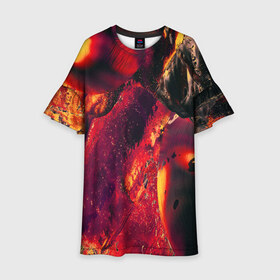 Детское платье 3D с принтом Abstract magma в Тюмени, 100% полиэстер | прямой силуэт, чуть расширенный к низу. Круглая горловина, на рукавах — воланы | Тематика изображения на принте: abstract | art | digital | fire | flame | lava | magma | textures | абстракция | арт | лава | магма | огонь | пламя | текстуры | фон | цифровой