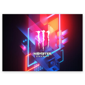 Поздравительная открытка с принтом MONSTER ENERGY в Тюмени, 100% бумага | плотность бумаги 280 г/м2, матовая, на обратной стороне линовка и место для марки
 | amg | auto | bmw | honda | jdm | mercedes | nissan | porsche | racing | sport | subar | toyota | автомобил | автомобильные | киа | лексус | марка | машины | митсубиси | ниссан | порше | спорт | субару | тесла | тойота | хонда