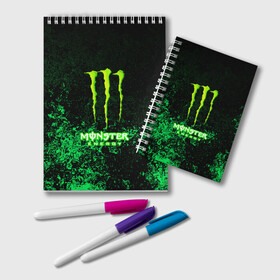 Блокнот с принтом MONSTER ENERGY в Тюмени, 100% бумага | 48 листов, плотность листов — 60 г/м2, плотность картонной обложки — 250 г/м2. Листы скреплены удобной пружинной спиралью. Цвет линий — светло-серый
 | Тематика изображения на принте: amg | auto | bmw | honda | jdm | mercedes | nissan | porsche | racing | sport | subar | toyota | автомобил | автомобильные | киа | лексус | марка | машины | митсубиси | ниссан | порше | спорт | субару | тесла | тойота | хонда