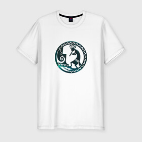 Мужская футболка хлопок Slim с принтом Кокопелли в Тюмени, 92% хлопок, 8% лайкра | приталенный силуэт, круглый вырез ворота, длина до линии бедра, короткий рукав | бог кокопелли | древнее божество кокопелли