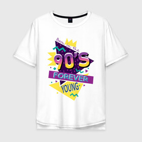 Мужская футболка хлопок Oversize с принтом Рожденный в 90х в Тюмени, 100% хлопок | свободный крой, круглый ворот, “спинка” длиннее передней части | 1990 | 90 | 90 е | девяностые | молодость | надпись | ссср | текст | фраза