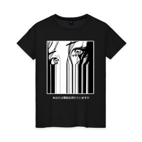 Женская футболка хлопок с принтом Girl Face в Тюмени, 100% хлопок | прямой крой, круглый вырез горловины, длина до линии бедер, слегка спущенное плечо | eye | glitch | hair | manga | noir | аниме | волосы | глаза | глич | лицо anime | манга | нуар