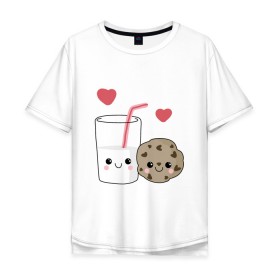 Мужская футболка хлопок Oversize с принтом Milk and Cookies Love в Тюмени, 100% хлопок | свободный крой, круглый ворот, “спинка” длиннее передней части | coockie | friend | minimalism | дружба | любовь | минимализм | молоко | печенье | печенька | печеньки