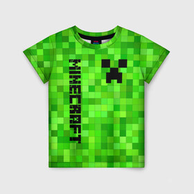 Детская футболка 3D с принтом MINECRAFT CREEPER в Тюмени, 100% гипоаллергенный полиэфир | прямой крой, круглый вырез горловины, длина до линии бедер, чуть спущенное плечо, ткань немного тянется | block | creeper | cube | minecraft | pixel | блок | геометрия | крафт | крипер | кубики | майнкрафт | пиксели