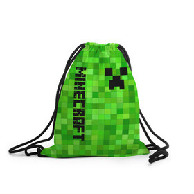 Рюкзак-мешок 3D с принтом MINECRAFT CREEPER в Тюмени, 100% полиэстер | плотность ткани — 200 г/м2, размер — 35 х 45 см; лямки — толстые шнурки, застежка на шнуровке, без карманов и подкладки | block | creeper | cube | minecraft | pixel | блок | геометрия | крафт | крипер | кубики | майнкрафт | пиксели