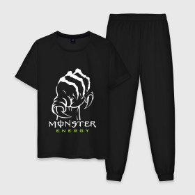 Мужская пижама хлопок с принтом MONSTER ENERGY (Z) в Тюмени, 100% хлопок | брюки и футболка прямого кроя, без карманов, на брюках мягкая резинка на поясе и по низу штанин
 | black monster | bmx | claw | cybersport | energy | monster | monster energy | moto | motocross | race | sport | киберспорт | когти | монстер энерджи | монстр | мото | мотокросс | ралли | скейтбординг | спорт | т | энергия