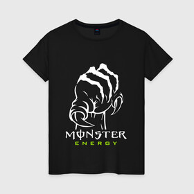 Женская футболка хлопок с принтом MONSTER ENERGY (Z) в Тюмени, 100% хлопок | прямой крой, круглый вырез горловины, длина до линии бедер, слегка спущенное плечо | black monster | bmx | claw | cybersport | energy | monster | monster energy | moto | motocross | race | sport | киберспорт | когти | монстер энерджи | монстр | мото | мотокросс | ралли | скейтбординг | спорт | т | энергия