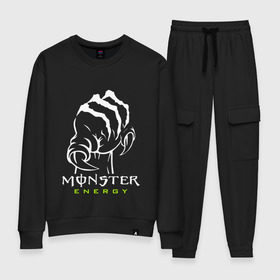 Женский костюм хлопок с принтом MONSTER ENERGY (Z) в Тюмени, 100% хлопок | на свитшоте круглая горловина, мягкая резинка по низу. Брюки заужены к низу, на них два вида карманов: два 