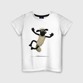 Детская футболка хлопок с принтом Барашек Шон в Тюмени, 100% хлопок | круглый вырез горловины, полуприлегающий силуэт, длина до линии бедер | Тематика изображения на принте: барашек | детские | животные | звери | мультфильмы | шон