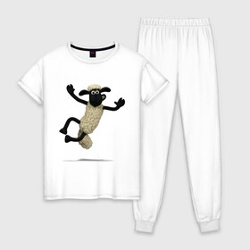 Женская пижама хлопок с принтом Барашек Шон в Тюмени, 100% хлопок | брюки и футболка прямого кроя, без карманов, на брюках мягкая резинка на поясе и по низу штанин | барашек | детские | животные | звери | мультфильмы | шон