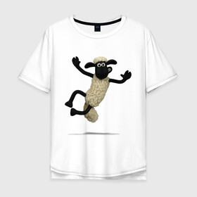 Мужская футболка хлопок Oversize с принтом Барашек Шон в Тюмени, 100% хлопок | свободный крой, круглый ворот, “спинка” длиннее передней части | барашек | детские | животные | звери | мультфильмы | шон