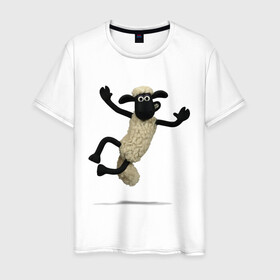 Мужская футболка хлопок с принтом Барашек Шон в Тюмени, 100% хлопок | прямой крой, круглый вырез горловины, длина до линии бедер, слегка спущенное плечо. | барашек | детские | животные | звери | мультфильмы | шон