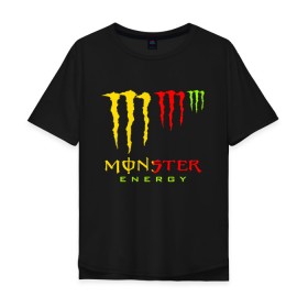 Мужская футболка хлопок Oversize с принтом MONSTER ENERGY (Z) в Тюмени, 100% хлопок | свободный крой, круглый ворот, “спинка” длиннее передней части | black monster | bmx | claw | cybersport | energy | monster | monster energy | moto | motocross | race | sport | киберспорт | когти | монстер энерджи | монстр | мото | мотокросс | ралли | скейтбординг | спорт | энергия