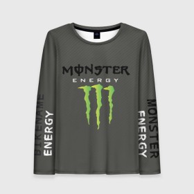 Женский лонгслив 3D с принтом MONSTER ENERGY (Z) в Тюмени, 100% полиэстер | длинные рукава, круглый вырез горловины, полуприлегающий силуэт | black monster | bmx | claw | cybersport | energy | monster | monster energy | moto | motocross | race | sport | киберспорт | когти | монстер энерджи | монстр | мото | мотокросс | ралли | скейтбординг | спорт | энергия