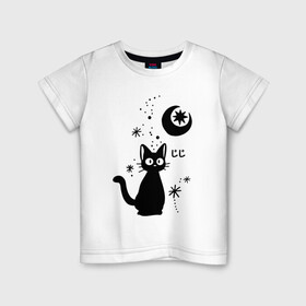Детская футболка хлопок с принтом Jiji Cat в Тюмени, 100% хлопок | круглый вырез горловины, полуприлегающий силуэт, длина до линии бедер | cat | jiji | kitty | аниме | ведьма | гибли | джиджи | животные | кот | котенок | кошка | миядзаки | мульт | мультфильм | тоторо