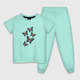Детская пижама хлопок с принтом Радужные бабочки в Тюмени, 100% хлопок |  брюки и футболка прямого кроя, без карманов, на брюках мягкая резинка на поясе и по низу штанин
 | Тематика изображения на принте: ангел | бабочка | бабочки | весна | девочкам | девушке | крылья | лето | любовь | милый | насекомые | нежный | неоновый | подарок | природа | радужный | романтика | солнечный | цветочки