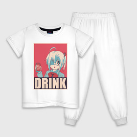 Детская пижама хлопок с принтом DRINK в Тюмени, 100% хлопок |  брюки и футболка прямого кроя, без карманов, на брюках мягкая резинка на поясе и по низу штанин
 | anime | chuunibyou | cute | demo | drink | eye | ga | girl | hope | kawai | kawaii | koi | manga | rikka | takanashi | wicked | аниме | бант | гл | глаз | грешный | девочка | злой | любви | манга | на | надпись | не | пить | плакат | п