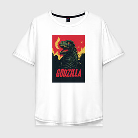 Мужская футболка хлопок Oversize с принтом Godzilla в Тюмени, 100% хлопок | свободный крой, круглый ворот, “спинка” длиннее передней части | godzilla | годзила | годзилла