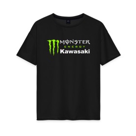 Женская футболка хлопок Oversize с принтом KAWASAKI (Z) в Тюмени, 100% хлопок | свободный крой, круглый ворот, спущенный рукав, длина до линии бедер
 | bike | energy | kawasaki | monster | monster energy | moto | motocross | ninja | sport | zzr | кавасаки | кавасаки ниндзя | монстер энерджи | монстр | мото | мотокросс | ниндзя | спорт | энергия