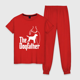 Женская пижама хлопок с принтом The Dogfather - пародия в Тюмени, 100% хлопок | брюки и футболка прямого кроя, без карманов, на брюках мягкая резинка на поясе и по низу штанин | godfather | крестный отец | лабрадор | ретривер | собака | собачник | хобби