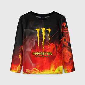 Детский лонгслив 3D с принтом MONSTER ENERGY в Тюмени, 100% полиэстер | длинные рукава, круглый вырез горловины, полуприлегающий силуэт
 | energy | honda | mercedes | monster energy | porsche | racing | sport | toyota | автомобил | автомобильные | марка | машины | митсубиси | монстр | монстр энерджи | порше | спорт | тесла | тойота | хонда