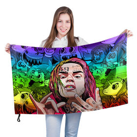 Флаг 3D с принтом 6IX9INE в Тюмени, 100% полиэстер | плотность ткани — 95 г/м2, размер — 67 х 109 см. Принт наносится с одной стороны | 6ix9ine | gooba | hernandez | tekashi