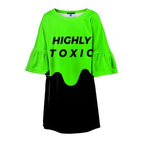 Детское платье 3D с принтом HIGHLY toxic 0.2 в Тюмени, 100% полиэстер | прямой силуэт, чуть расширенный к низу. Круглая горловина, на рукавах — воланы | green | neon | street style | style | toxic