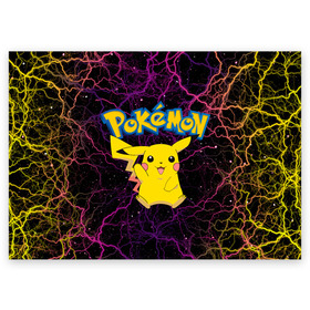Поздравительная открытка с принтом Pikachu в Тюмени, 100% бумага | плотность бумаги 280 г/м2, матовая, на обратной стороне линовка и место для марки
 | anime | pikachu | pokemon | pokemon logo | аниме | анимэ | пика | пикачу | покемон | покемон постер | эш и пикачу | эш кетчум | япония | японский