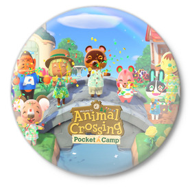 Значок с принтом ANIMAL CROSSING в Тюмени,  металл | круглая форма, металлическая застежка в виде булавки | Тематика изображения на принте: animal crossing:new horizons | game | nintendo | анимал кроссинг | животные | звери | игра | нинтендо | пересечение животных