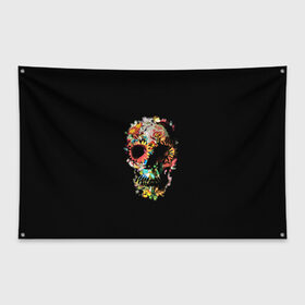 Флаг-баннер с принтом Color в Тюмени, 100% полиэстер | размер 67 х 109 см, плотность ткани — 95 г/м2; по краям флага есть четыре люверса для крепления | black | color | flowers | orbits | skull | vanguard | авангард | глазницы | цвет | цветы | череп | черный