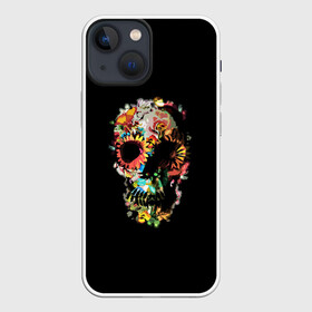 Чехол для iPhone 13 mini с принтом Color в Тюмени,  |  | black | color | flowers | orbits | skull | vanguard | авангард | глазницы | цвет | цветы | череп | черный