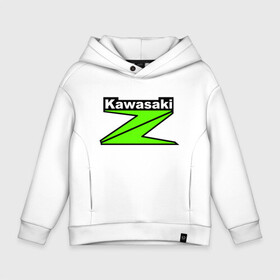 Детское худи Oversize хлопок с принтом KAWASAKI | КАВАСАКИ (Z) в Тюмени, френч-терри — 70% хлопок, 30% полиэстер. Мягкий теплый начес внутри —100% хлопок | боковые карманы, эластичные манжеты и нижняя кромка, капюшон на магнитной кнопке | Тематика изображения на принте: bike | kawasaki | moto | motocycle | ninja | sportmotorcycle | zzr | кавасаки | кавасаки ниндзя | мото | мотоспорт | ниндзя